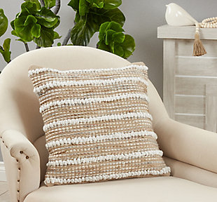 Saro Lifestyle Chunky Woven Design Down-Filled Throw Pillow, Natural, rollover