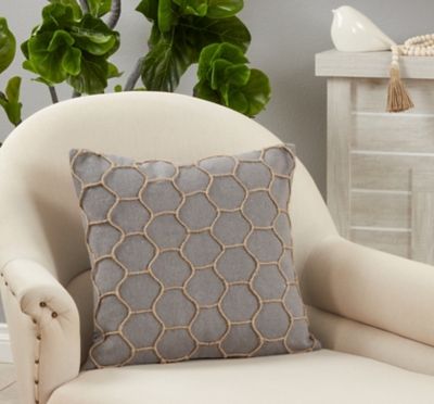 Saro Lifestyle Dori Embroidered Design Pillow Cover, Gray, large