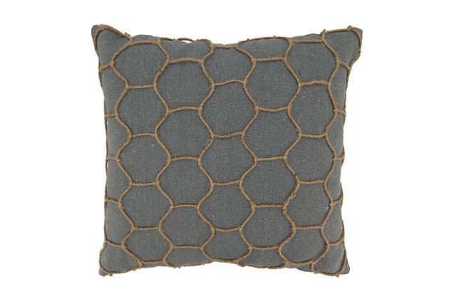 Easy to fit within any existing decor, the Dori Embroidered Throw Pillow brings an organic look and feel to your home. It's a lovely way to highlight a darker corner or to elevate the look of your sofa or armchairs. You can easily pair it with a solid color throw in deeper tones.Material: 90% cotton, 10% jute  | Cotton blend cover; no insert included | Pillow has a solid back | Design is not reversible | Pillow has zipper closure | Color: Gray | Care: spot clean | Imported