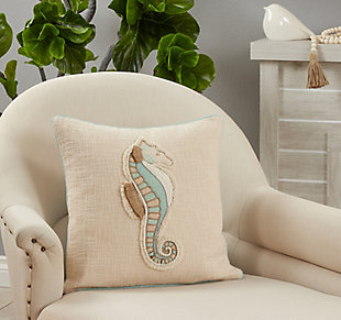 Saro Lifestyle Embroidered Pillow Cover with Sea Horse Design, , rollover