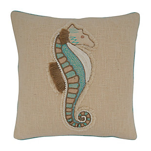 Saro Lifestyle Embroidered Pillow Cover with Sea Horse Design, , large