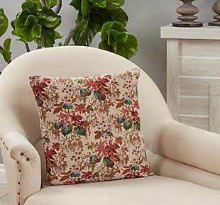 Saro Lifestyle Jacquard Poly-Filled Throw Pillow with Flowers Design, , rollover
