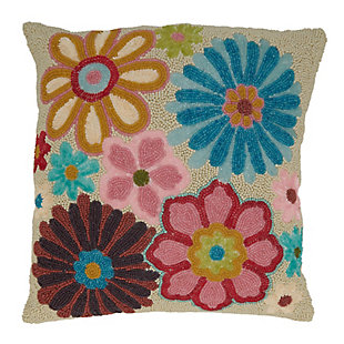 Saro Lifestyle Throw Pillow Cover with Beaded Flower Design, , large
