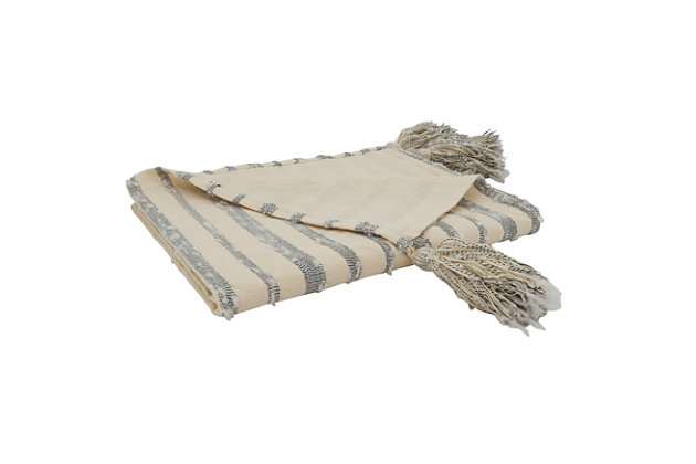 The Thin Stripe Design Throw Blanket adds texture, warmth and dimension to your decor, a stylish and chic accent piece that elevates the look of your seating area. It features a black and white color combination, which brings a timeless look. Pair it with matching throw pillows for a coordinated look.Material: 70% cotton - 30% acrylic  | Throw is unlined | Soft and cozy, perfect for living room decor | Black and white design brings a timeless look | Color: Black/White | Care: cold machine wash separately, do not bleach, do not tumble dry, medium iron | Imported