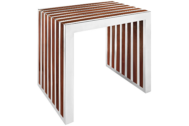 The design of the Gridiron bench artfully blends stainless steel tubing with mahogany varnished poplar wood slats. Modernism used to be about extremes. Wild shapes and patterns that don't dare resemble its predecessors. The Gridiron steel and wood panel bench is famous not for its radical shape, but for the strategic transcendence that it provides.stainless steel construction | Mahogany varnish poplar wood slats