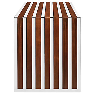 The design of the Gridiron bench artfully blends stainless steel tubing with mahogany varnished poplar wood slats. Modernism used to be about extremes. Wild shapes and patterns that don't dare resemble its predecessors. The Gridiron steel and wood panel bench is famous not for its radical shape, but for the strategic transcendence that it provides.stainless steel construction | Mahogany varnish poplar wood slats