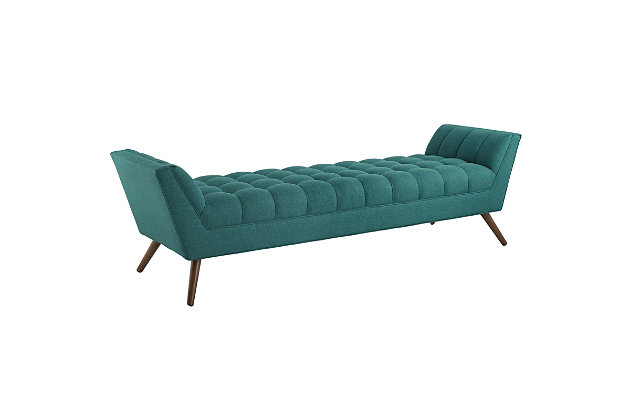 Embrace leisure time with the artfully designed Response Collection. Exquisitely crafted with a tufted seat and back, gently sloping arms and adorable design, Response comes well-loved for all the right reasons. Dense foam padding ensures comfort, while the well-orchestrated style will energize your space. Tapered wood legs with non-marketing foot caps finish off this piece of distinction and estimable appeal.Polyester upholstery | Foam padding | Walnut finished beech wood legs | Plastic foot glides | Assembly required