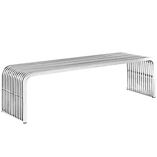 Expedite your decor with the Pipe Bench. Intended to convey the fluidity of progress, it's is comprised of fourteen continuous polished steel tubes with a side beam for support. Pipe is a decisively modern piece that works well in contemporary living rooms, bedrooms, lounge spaces and hallway areas.Brushed stainless steel tube | Non-marking foot glides | Assembly required