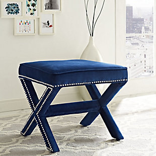 Add charm to your home or apartment decor with the Rivet Bench. Featuring elegant nailhead trim and surrounded by velvety polyester fabric with dense foam padding, Rivet is a perfectly soft and cozy bench for the chic, modern lifestyle.Stain-resistant polyester velvet | Dense foam padding | Nailhead trim | Assembly required