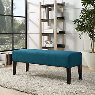 Make a statement with the Connect Bench. Finely upholstered in polyester fabric, and densely padded with just the right amount of give, Connect is a comfortable piece supported by black finished wood legs and non-marking foot caps. Perfect for contemporary and modern farmhouse bedroom or living room spaces, update your decor today with this solidly made bench.Upholstered in polyester | Dense foam padding | Black finish wood legs | Non-marking foot caps | Assembly required