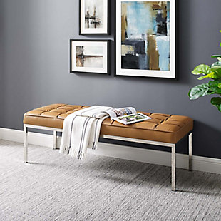 Modway Loft Leather Bench, Tan, rollover
