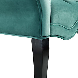 Celebrate whimsical charm and luxe opulence with the Adelia bench. A beautiful accent or extra seating solution, this entryway bench features deep button tufting, rolled armrests, delicate piping and dense foam padding for a comfortable, supportive place to rest. This durable stain-resistant bench comes with performance velvet polyester upholstery and sits atop cabriole wood legs.Performance velvet polyester upholstery | Wooden legs | Durable stain-resistant fabric | Elegant deep button tufting | Assembly required