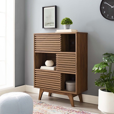 Modway Render 3-Tier Display Storage Cabinet Stand, Walnut