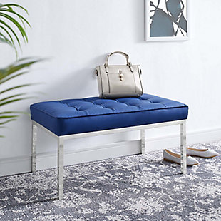Modway Loft Faux Leather Bench, Silver/Navy, rollover