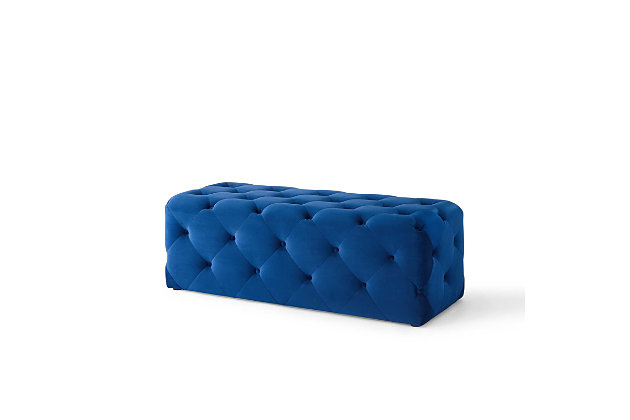 Enliven your decor with Amour. This tufted button entryway bench comes upholstered in soft and durable stain-resistant performance velvet fabric and dense foam padding for a luxurious seating experience. It instantly updates your entryway or living room with its chic style.Performance velvet polyester upholstery | Durable stain-resistant fabric | Dense foam padding | Button tufting | Assembly required