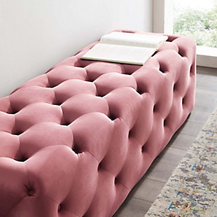 Enliven your decor with Amour. This tufted button entryway bench comes upholstered in soft and durable stain-resistant performance velvet fabric and dense foam padding for a luxurious seating experience. It instantly updates your entryway or living room with its chic style.Performance velvet polyester upholstery | Durable stain-resistant fabric | Dense foam padding | Button tufting