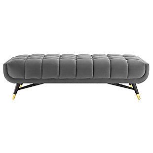 Embolden your living room decor with Adept bench. Featuring a blend of contemporary and mid-century modern design, Adept's broad profile, generous tufting, stain-resistant performance velvet polyester upholstery and subtle metal accents imbue rich detail and chic sophistication. Kick back and enjoy the plush comfort of the Adept bench while reading your favorite book or lounging with friends and family.Polyester performance velvet upholstery | Dense foam padding for comfort | Splayed black birchwood frame | Goldtone metal foot end caps | Assembly required