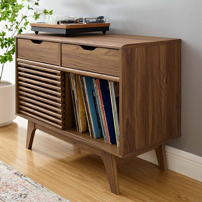 Modway Render 2-Drawer Vinyl Record Display Stand, Walnut