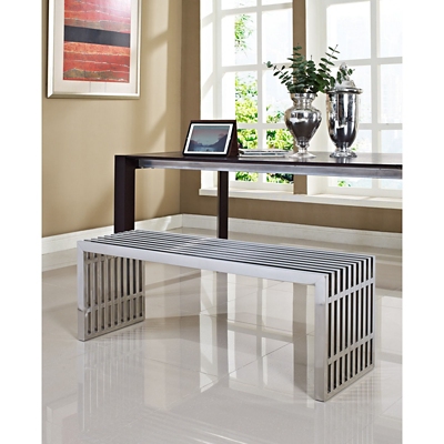 Modway Gridiron Bench, Silver, large