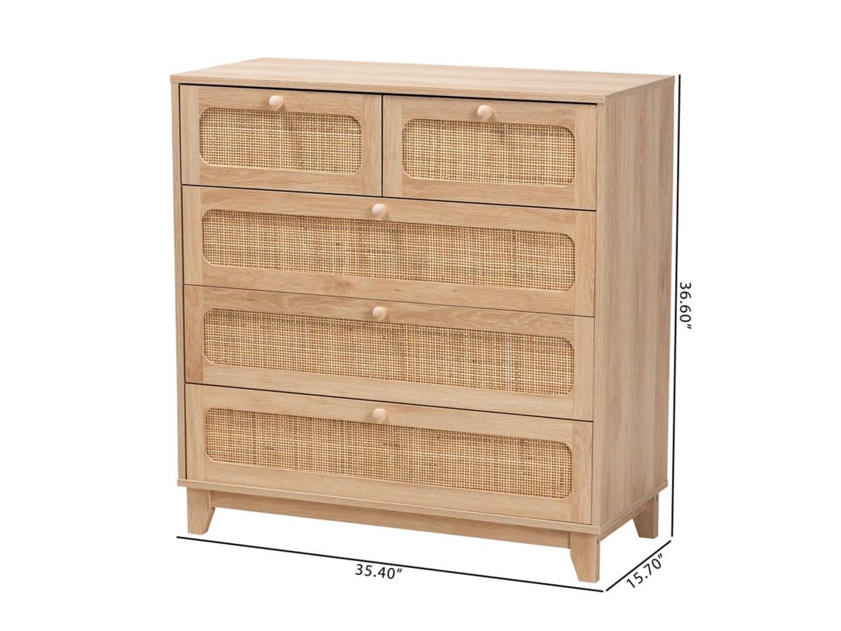 Baxton Studio Elsbeth Natural Rattan 5 Drawer Storage Cabinet | Ashley