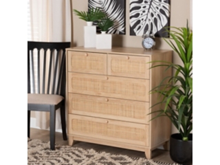 Baxton Studio Elsbeth Natural Rattan 5 Drawer Storage Cabinet