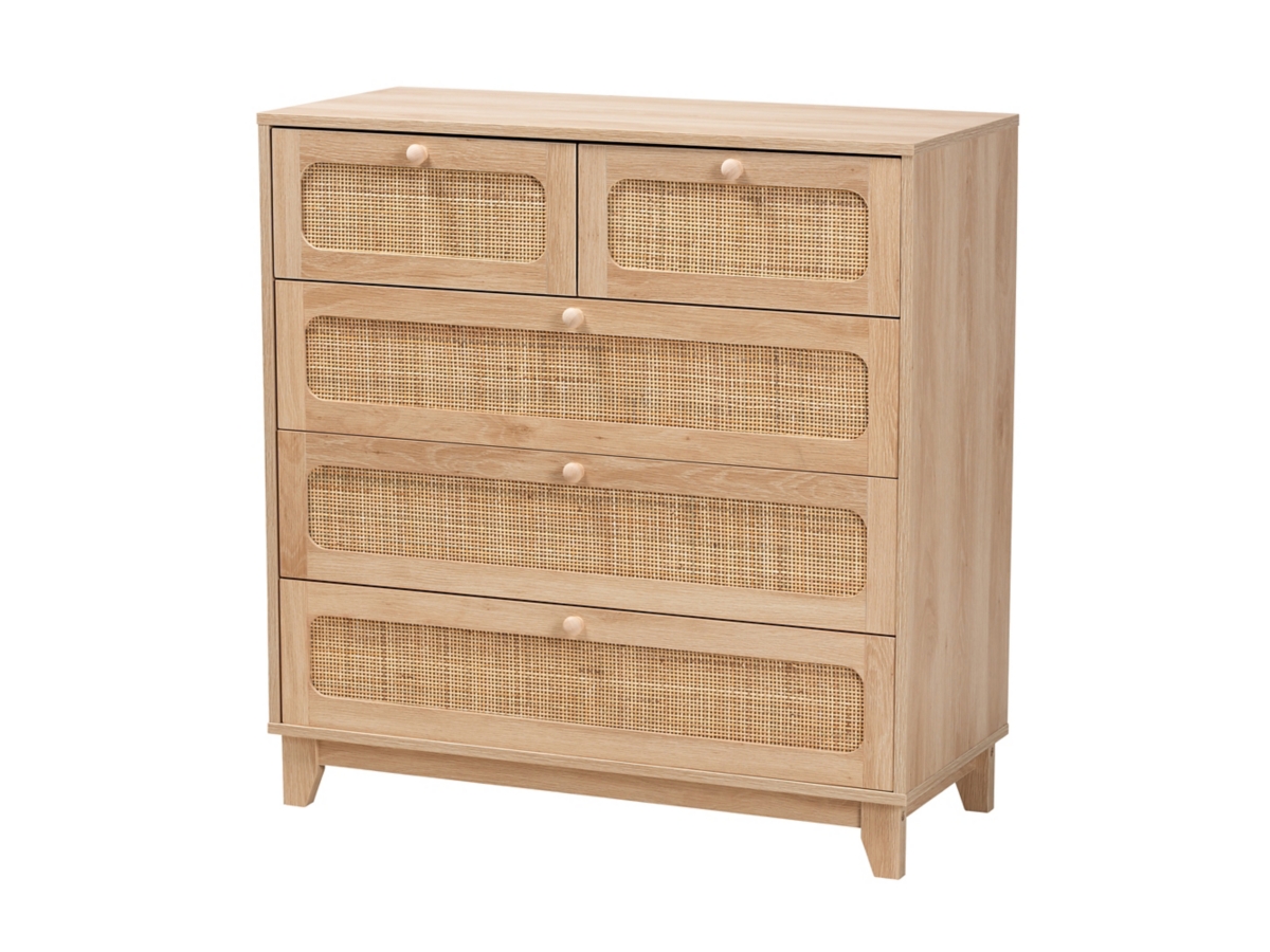 Baxton Studio Elsbeth Natural Rattan 5 Drawer Storage Cabinet