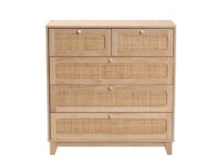 Baxton Studio Elsbeth Natural Rattan 5 Drawer Storage Cabinet