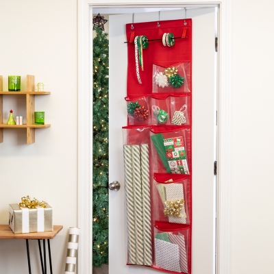 Honey-Can-Do Over-The-Door Holiday Gift Wrap Organizer, Red