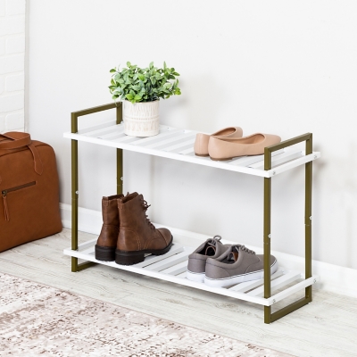 Honey-Can-Do 2-Tier Tubular Metal Shoe Rack, Olive/White