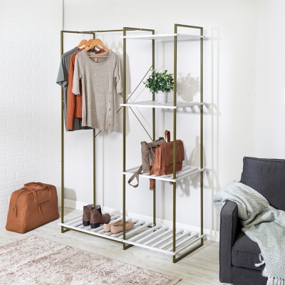 Freestanding Closet Organizer, Garment Rack with 6 ShelvesWhite