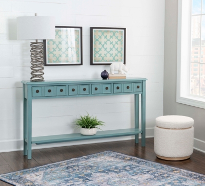 Linon Emily 4 Drawer Console Table, Teal