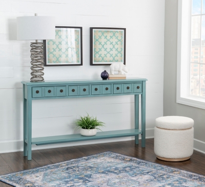 Linon Emily 4 Drawer Console Table, Teal, rollover