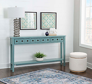Powell Emily 4-Drawer Console Table, Teal, rollover