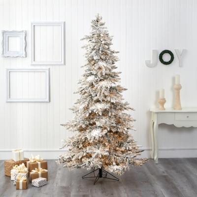 Nearly Natural 7.5 Flocked Grand Northern Rocky Fir Artificial Christmas Tree with 6672 Warm Cluster (Multifunction) LED Lights and 1071 Bendable Branches, White