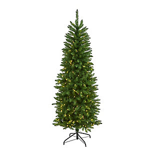 Nearly Natural 6' Slim Green Mountain Pine Artificial Christmas Tree with 250 Clear LED Lights, , large