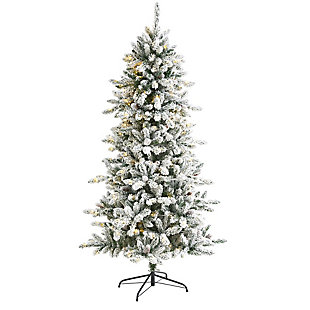 Nearly Natural 6' Flocked Livingston Fir Artificial Christmas Tree with Pine Cones and 300 Clear Warm LED Lights, , large