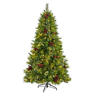 Nearly Natural 6' Montana Mixed Pine Artificial Christmas Tree with Pine Cones, Berries and 350 Clear LED Lights, , large