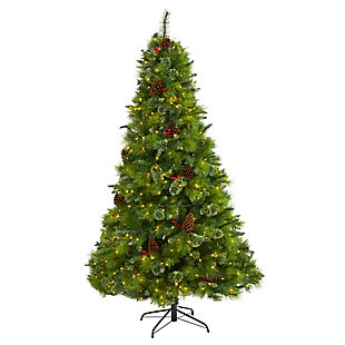 Nearly Natural 7' Montana Mixed Pine Artificial Christmas Tree with Pine Cones, Berries and 500 Clear LED Lights, , large