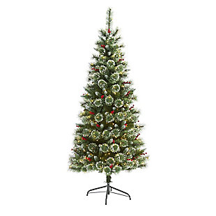 Nearly Natural 6' Frosted Swiss Pine Artificial Christmas Tree with 300 Clear LED Lights and Berries, , large