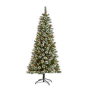 Nearly Natural 7' Frosted Swiss Pine Artificial Christmas Tree with 400 Clear LED Lights and Berries, , large