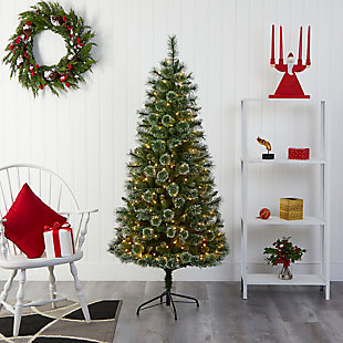 Nearly Natural 6' Wisconsin Slim Snow Tip Pine Artificial Christmas Tree with 300 Clear LED Lights, , rollover