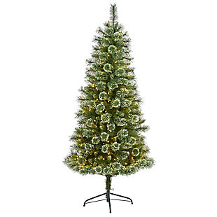 Nearly Natural 6' Wisconsin Slim Snow Tip Pine Artificial Christmas Tree with 300 Clear LED Lights, , large