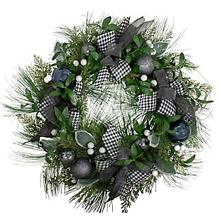 Northlight Houndstooth and White Berries Artificial Christmas Wreath - 24-Inch Unlit, , large