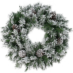 Northlight 24" Green and Brown Flocked Angel Pine with Pine Cones Artificial Christmas Wreath - Unlit, , large