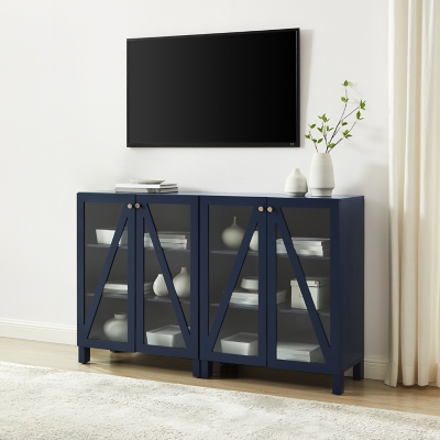 Crosley Furniture Cassai Media Sideboard Cabinet Set of 2, Navy