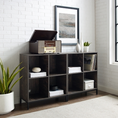 Crosley Furniture Jacobsen Record Storage Cube Bookcase Set of 2, Brown Ash