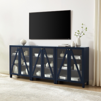 Crosley Furniture Cassai Media Sideboard Cabinet Set of 3, Navy