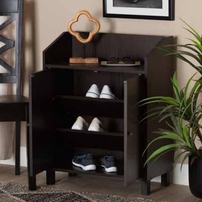 Baxton Studio Rossin 2-Door Shoe Cabinet with Top Shelf, Dark Brown