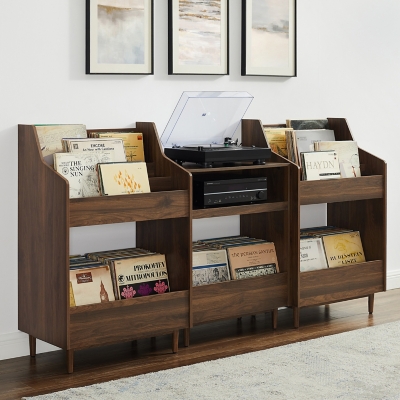 Crosley Furniture Liam Record Player Stand And Vinyl Storage Set of 3, Walnut