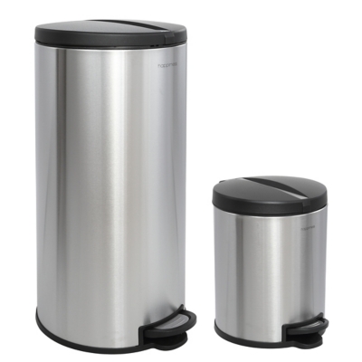 happimess Oscar Round Step-Open Trash Can 2 Piece Set, Silver
